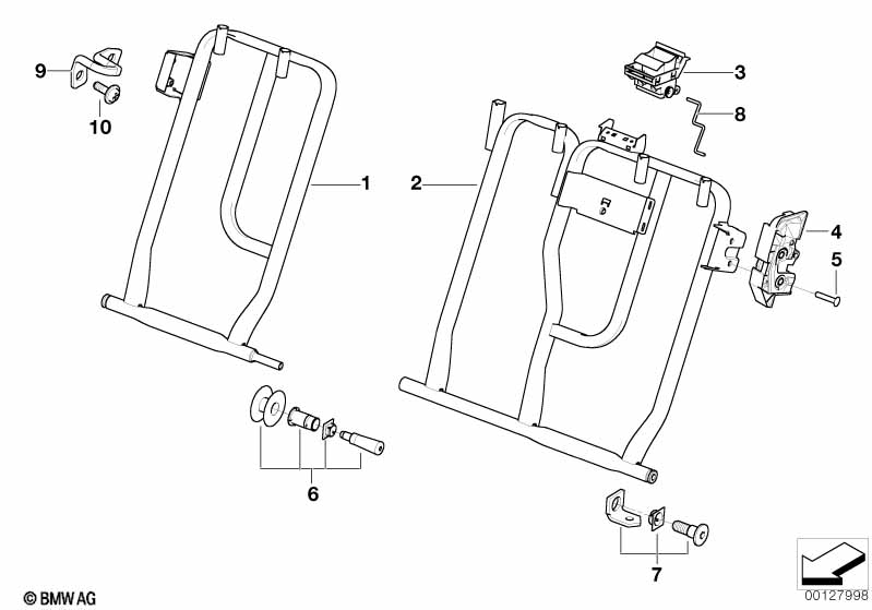 Achterbank zittingframe neerklapbaar