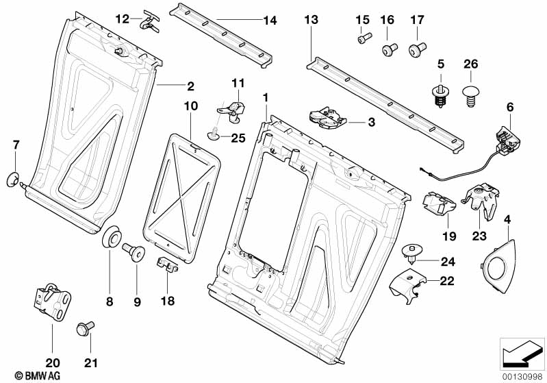 Achterbank zittingframe neerklapbaar