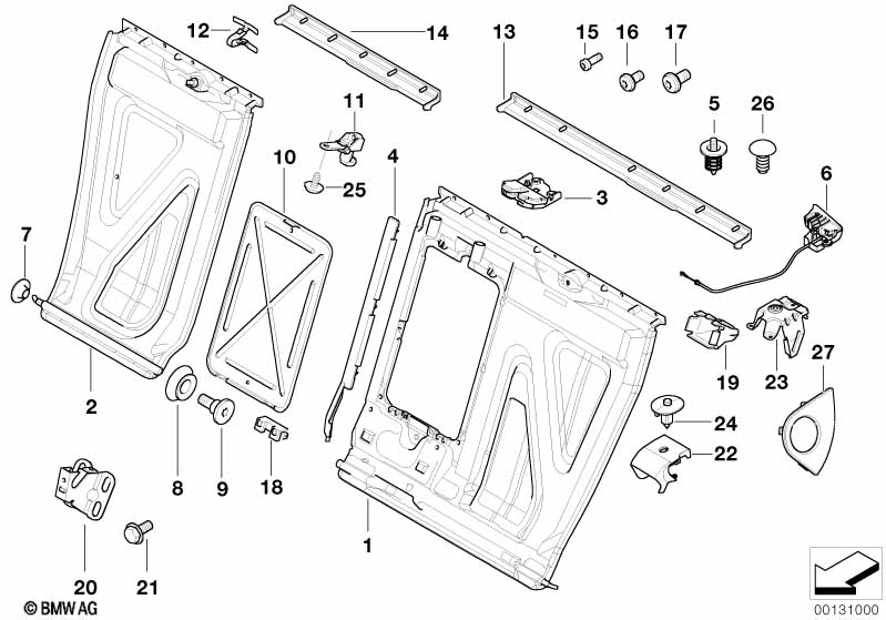 Achterbank zittingframe neerklapbaar