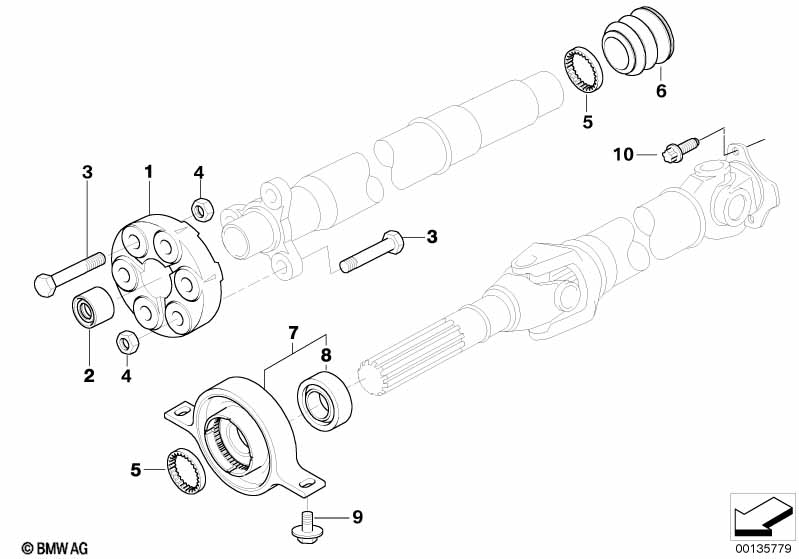 Cardanas, koppelingsschijf/tussenlager