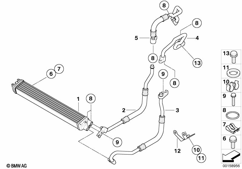 Motoroliekoeler/oliekoelerleiding