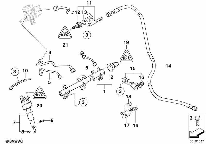 Hogedrukrail/injector/leiding