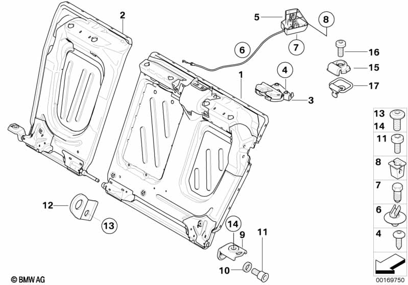 Achterbank zittingframe neerklapbaar