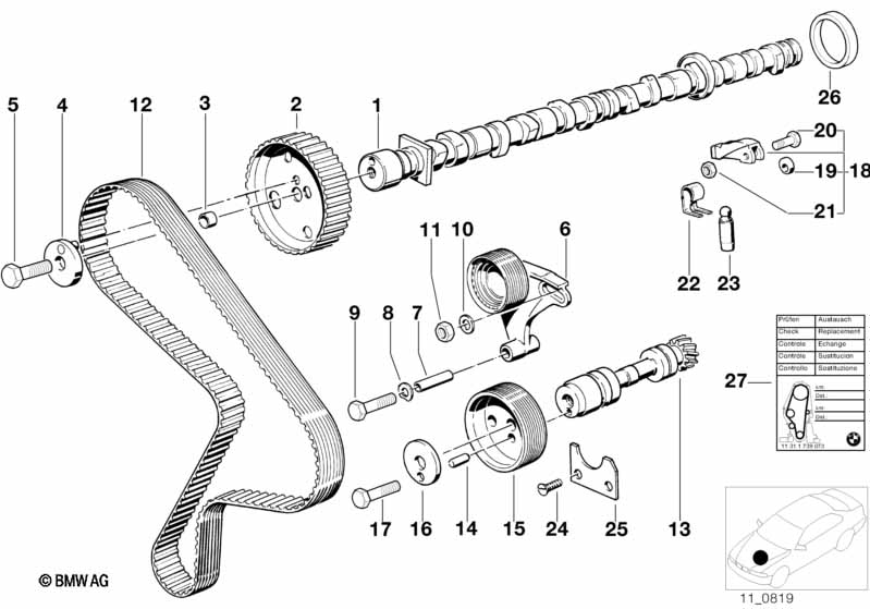 Klepbediening-tandriem/nokkenas