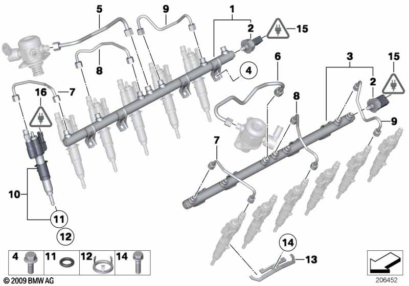 Hogedrukrail/injector/leiding