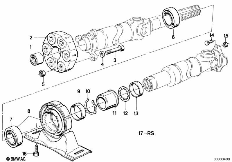 Cardanas, koppelingsschijf/tussenlager