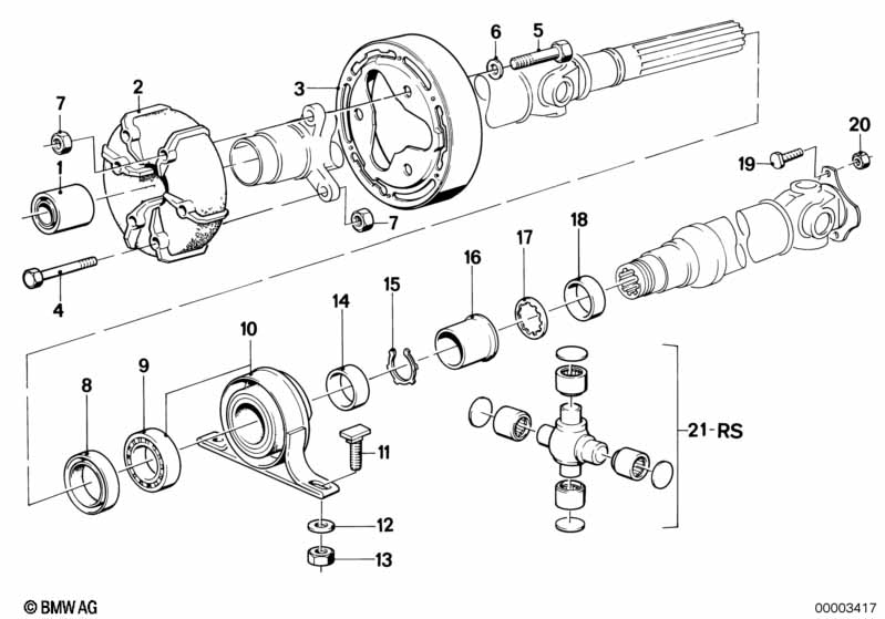 Cardanas, koppelingsschijf/tussenlager