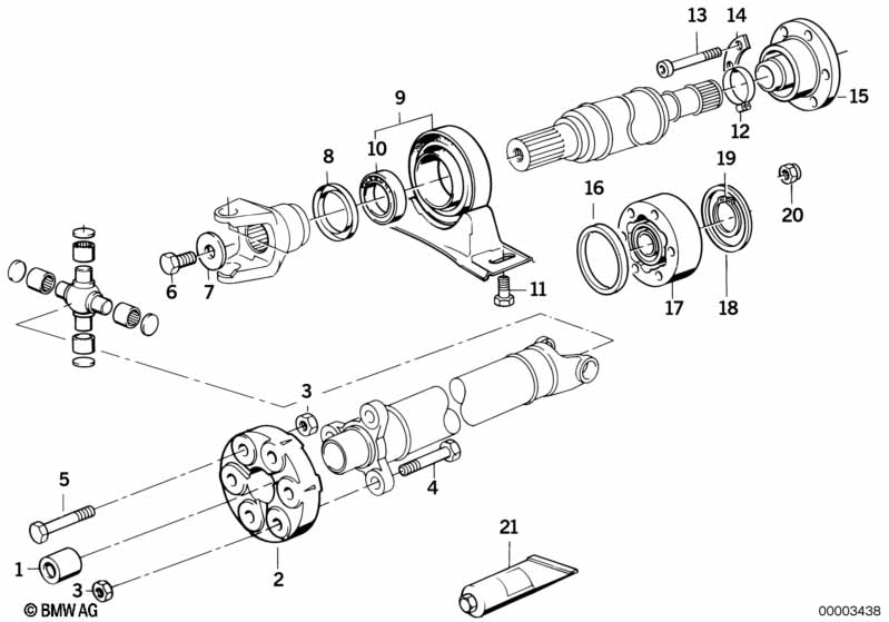 Cardanas, koppelingsschijf/tussenlager