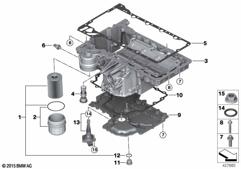 Oliecarter/oliefilter/oliepeilsysteem