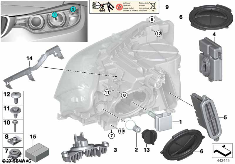 Afzonderlijke onderdelen koplamp xenon