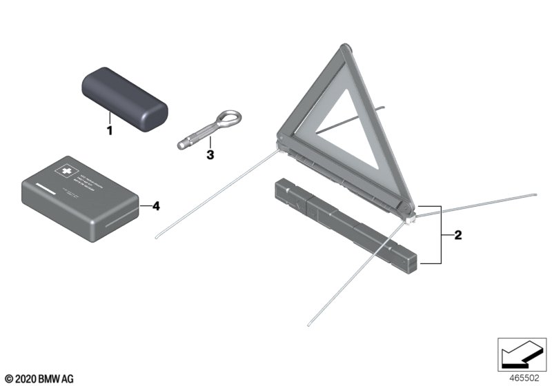 Boordgereedschap/gevarendrieh./EHBO-doos