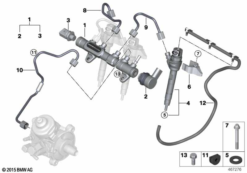 Hogedrukaccumulator/injector/leiding