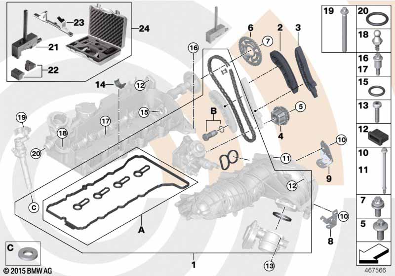 Reparatieset open distr. ketting boven