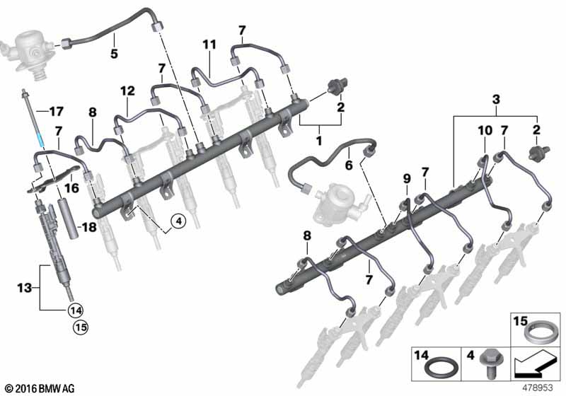 Hogedrukrail/injector/leiding