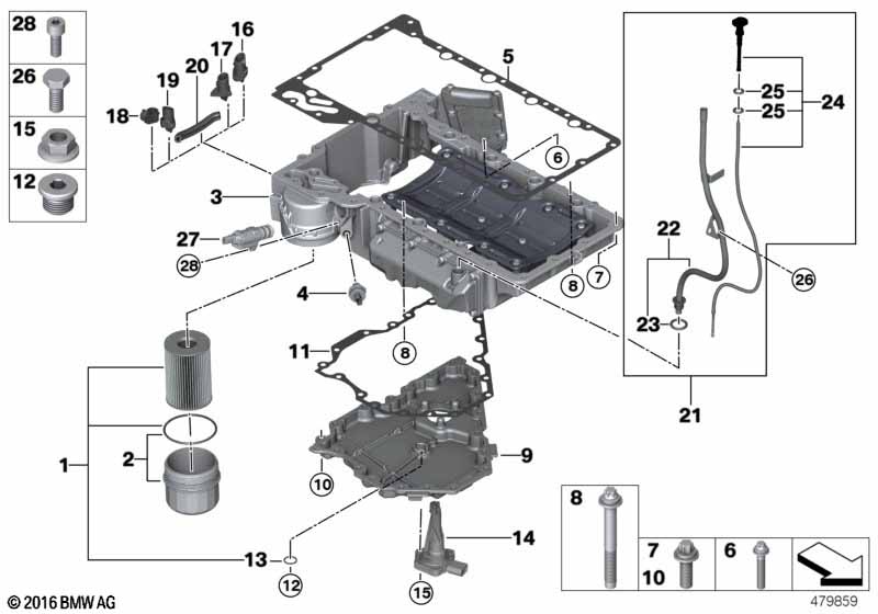 Oliecarter/oliefilter/oliepeilsysteem