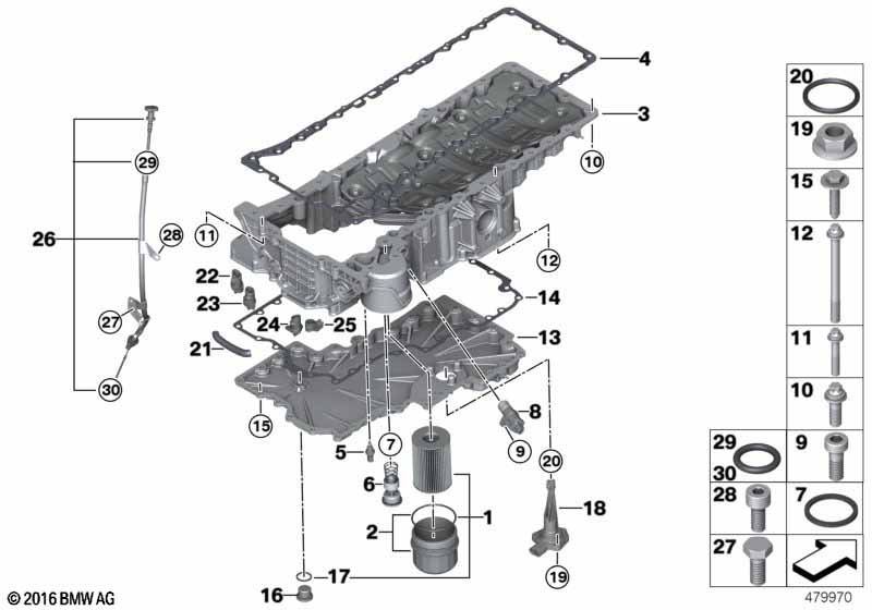 Oliecarter/oliefilter/oliepeilsysteem