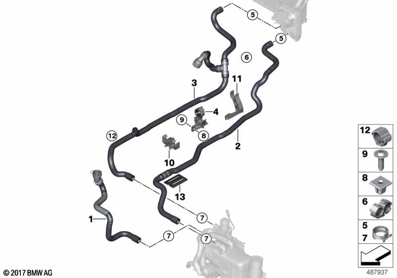 Koelvloeistofslangen interieurvoorverw