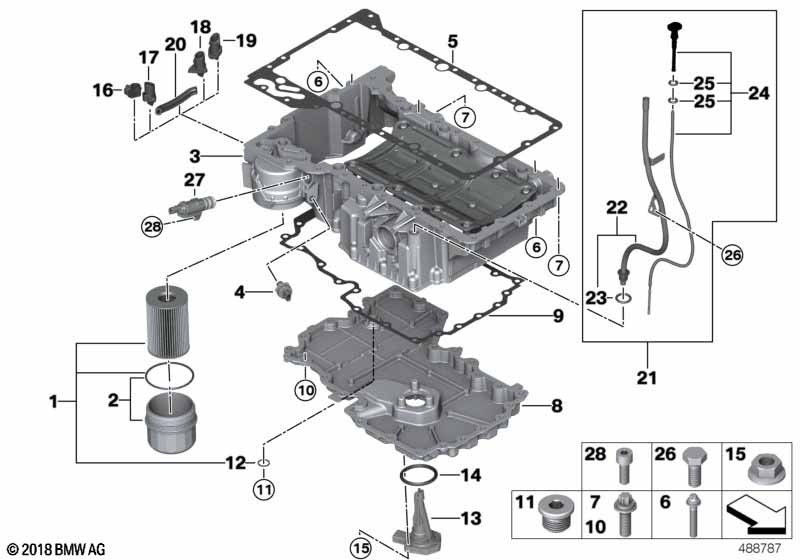 Oliecarter/oliefilter/oliepeilsysteem