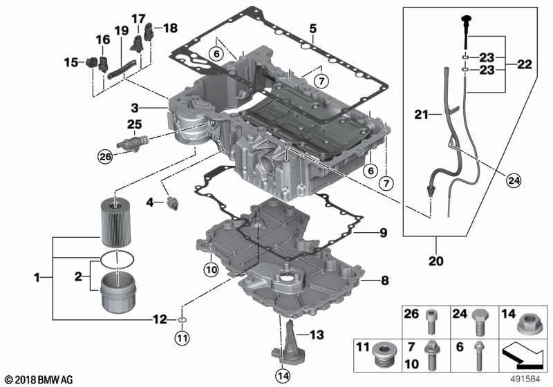 Oliecarter/oliefilter/oliepeilsysteem