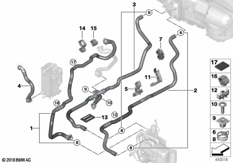 Koelvloeistofslangen interieurvoorverw