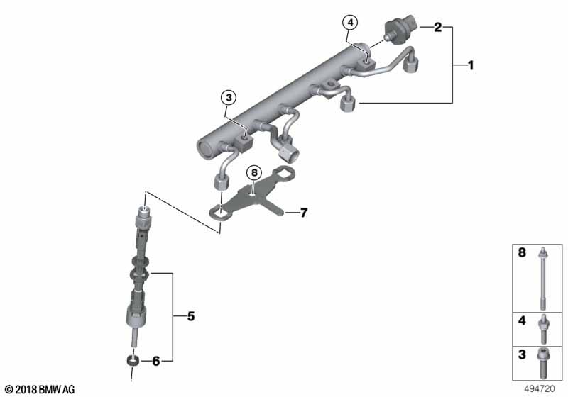 Hogedrukrail/injector/bevestiging