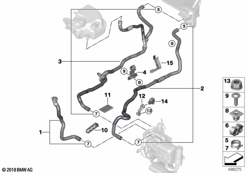 Koelvloeistofslangen interieurvoorverw