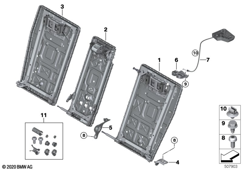 Achterbank zittingframe neerklapbaar