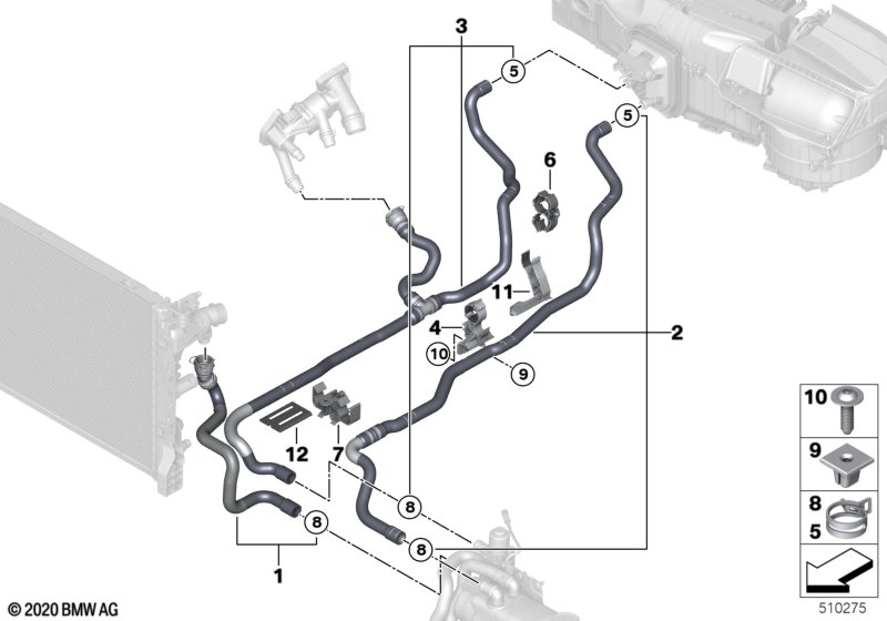 Koelvloeistofslangen interieurvoorverw