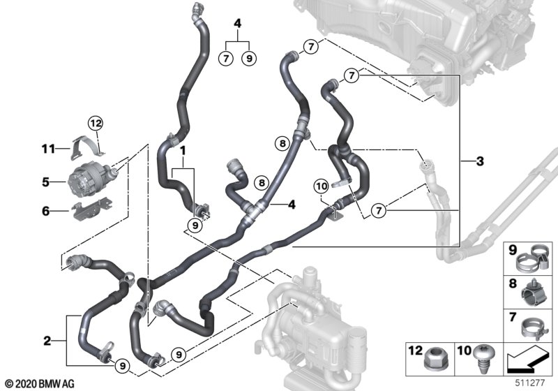 Koelvloeistofslangen interieurvoorverw