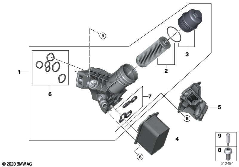 Olievoorziening-oliefilter, warmteruiler