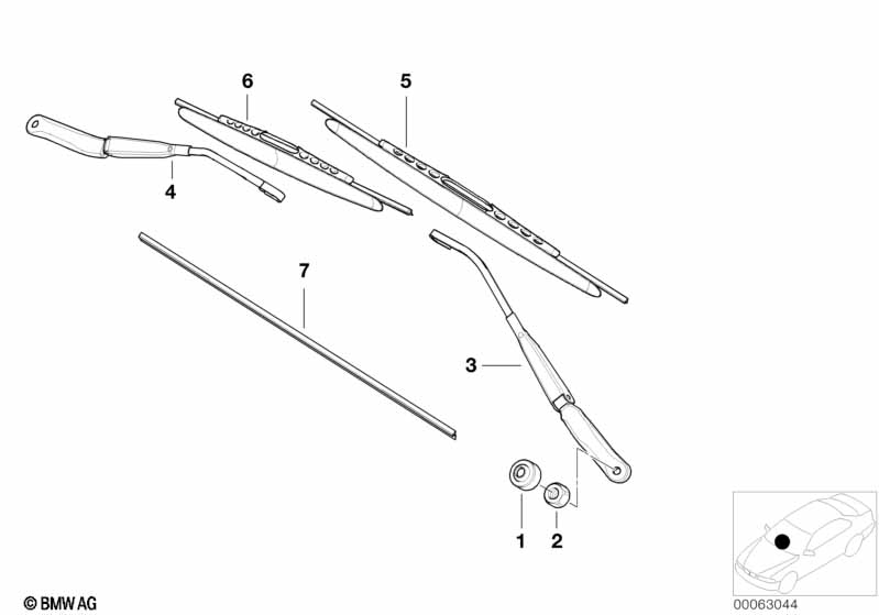 Onderdelen v ruitewisserarm