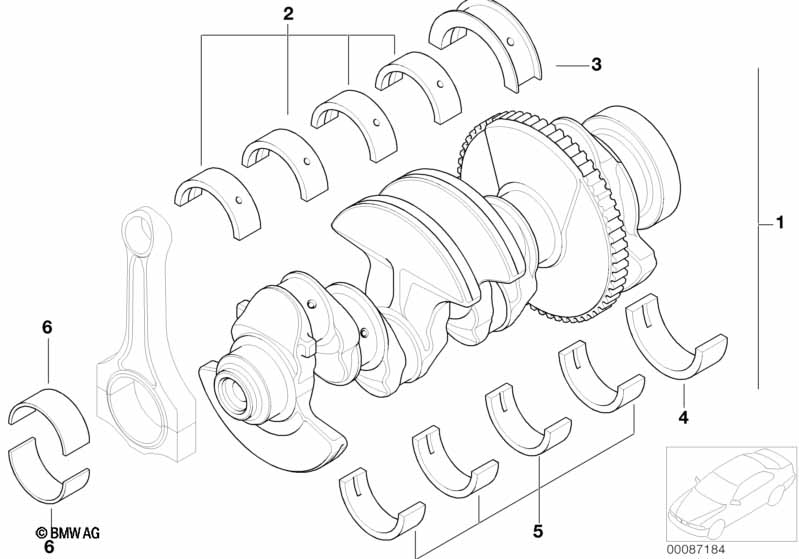 Krukas drijfwerk-krukas met lagerschalen