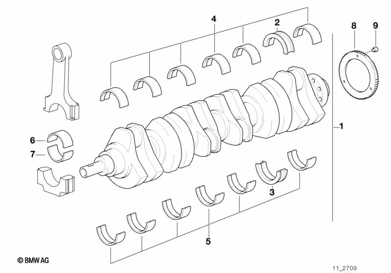 Krukas drijfwerk-krukas met lagerschalen